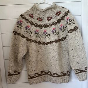Vintage Floral Outback Red Nordic Style Sweater